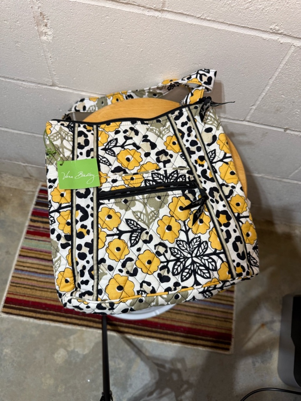 Vera Bradley Yellow Floral Quilted Shoulder Tote with Black Trim
